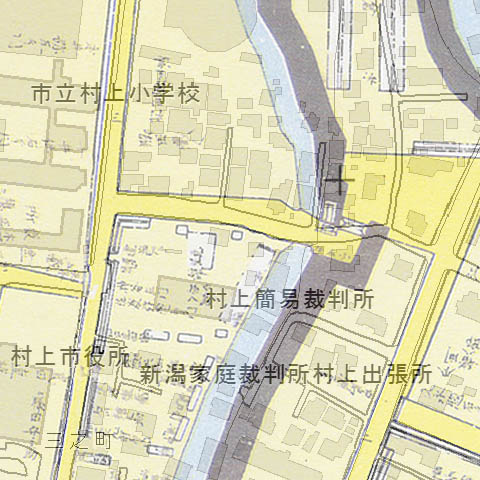 村上城・小石垣門の建物位置推定図。