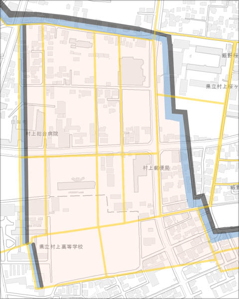 村上城下・駒米町の範囲図